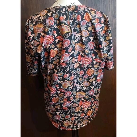 Dark Floral Womens Small Short Sleeve Blouse Top Lightweight Vtg Christie Jill - Picture 3 of 6